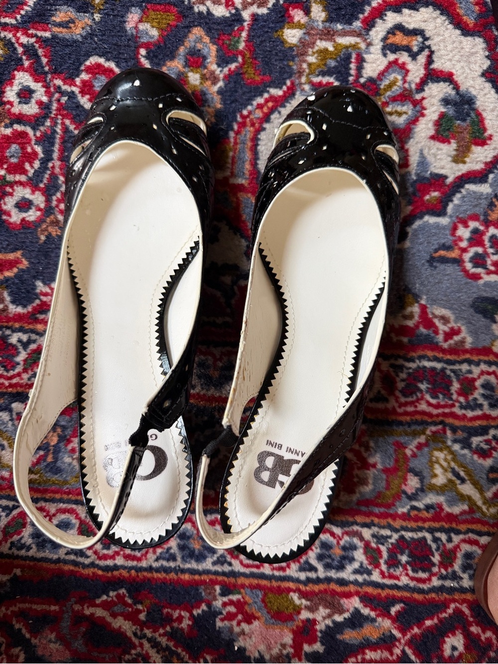 GB girls Black Patent Slingback Flats with White Insole